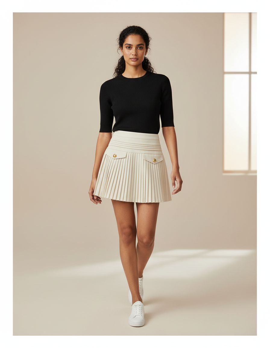 Jupe Patineuse Crème Plissée Élégante