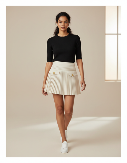 Jupe Patineuse Crème Plissée Élégante