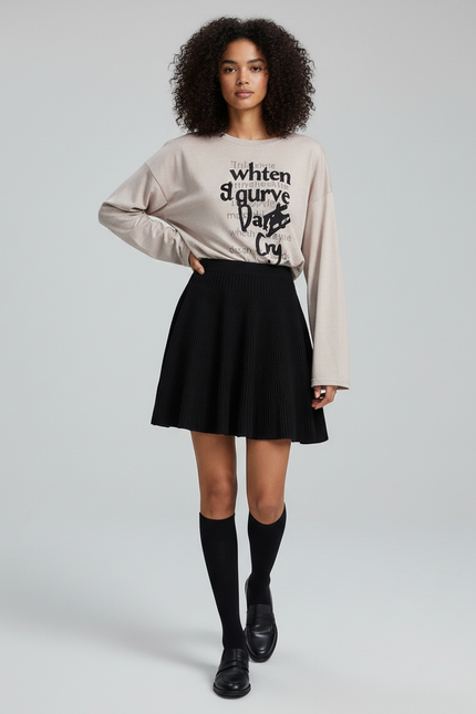 Jupe Patineuse Noire Taille Haute