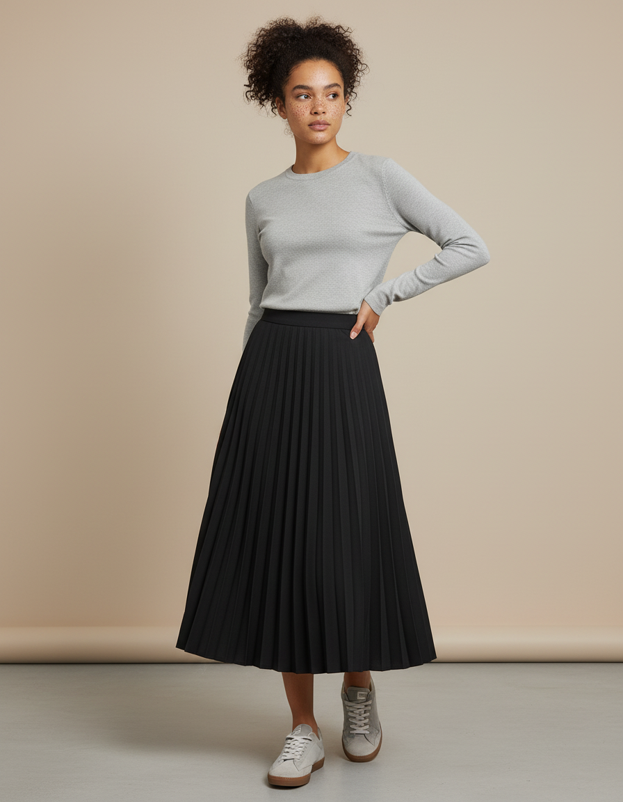 Jupe Patineuse Noire Plissée Vintage