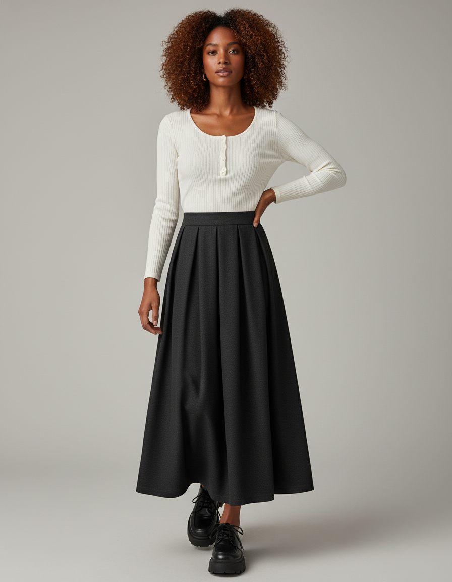 Jupe Patineuse Noire Plissée Élégante