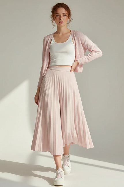 Jupe Patineuse Plissée Rose Pâle Fluide