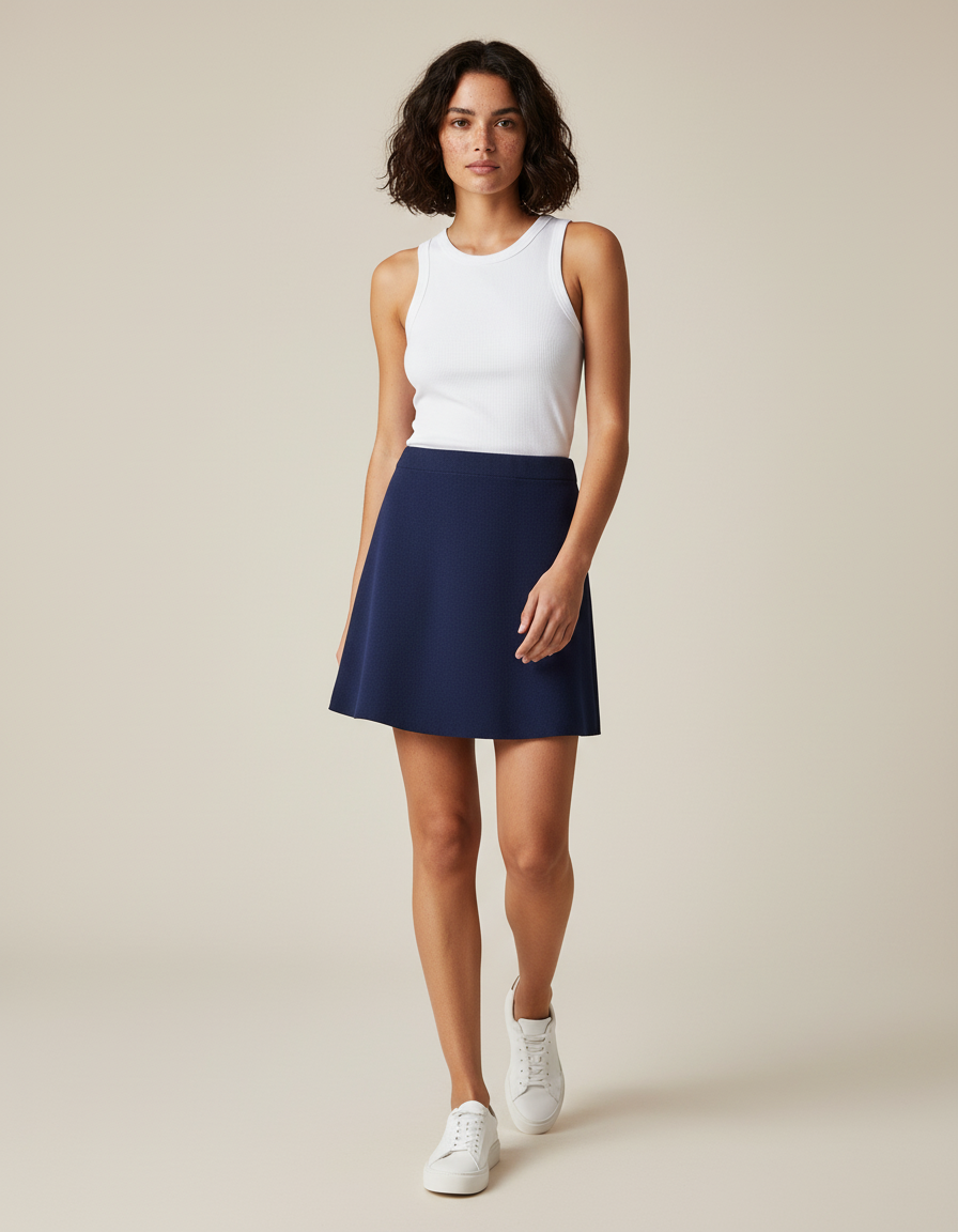 Jupe Patineuse Bleue Marine Taille Haute Décontractée