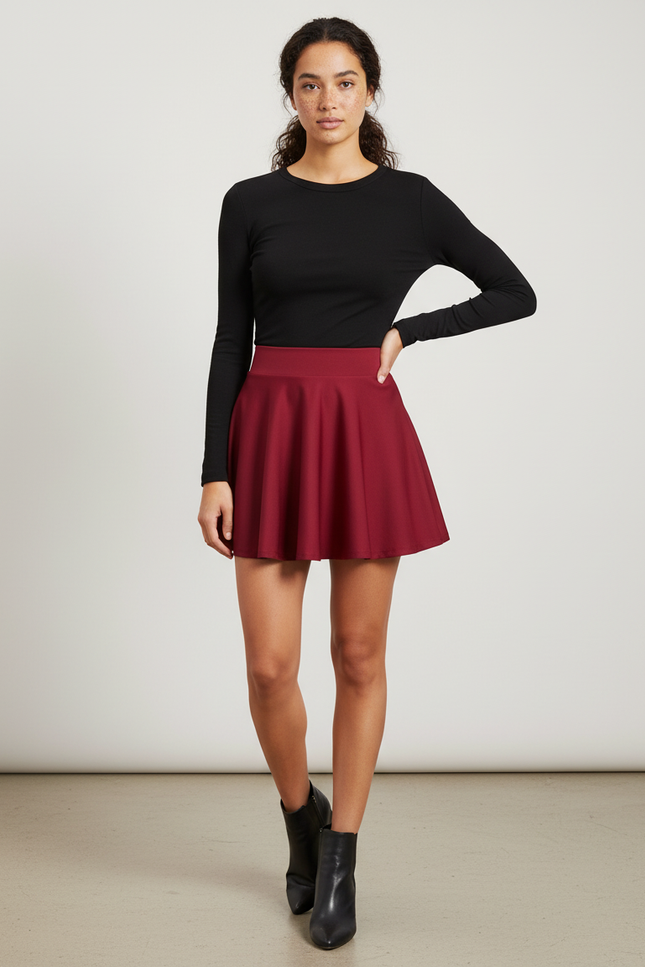 Jupe Patineuse Rouge Bordeaux Mini Fluide