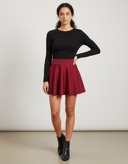 Jupe Patineuse Rouge Bordeaux Mini Fluide