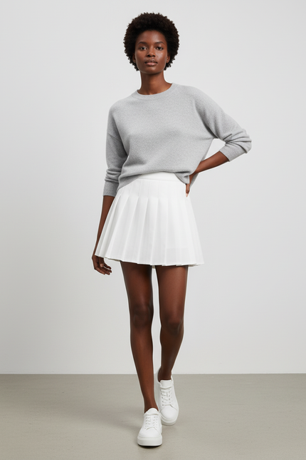 Jupe Patineuse Blanche Plissée Mini