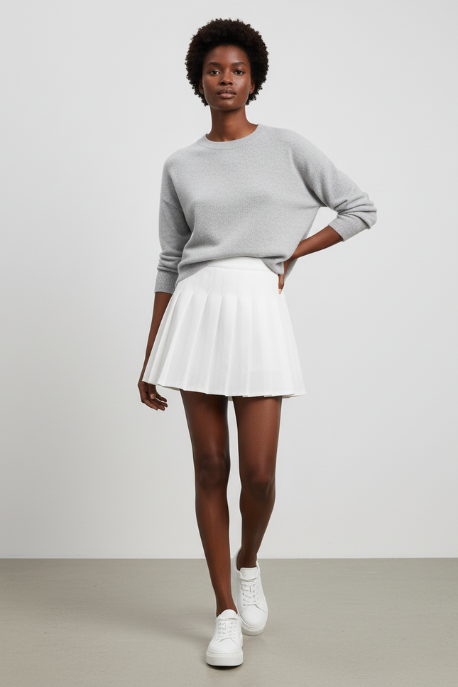 Jupe Patineuse Blanche Plissée Mini