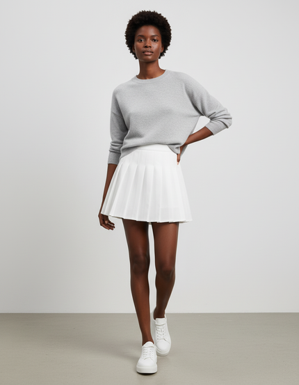 Jupe Patineuse Blanche Plissée Mini