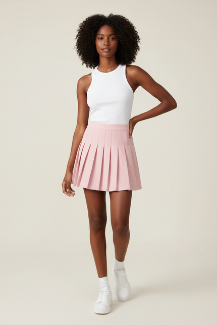 Jupe Patineuse Rose Pâle Plissée Chic