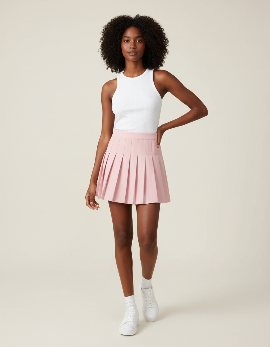 Jupe Patineuse Rose Pâle Plissée Chic