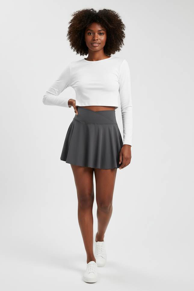 Jupe Patineuse Évasée Taille Croisée Fluide