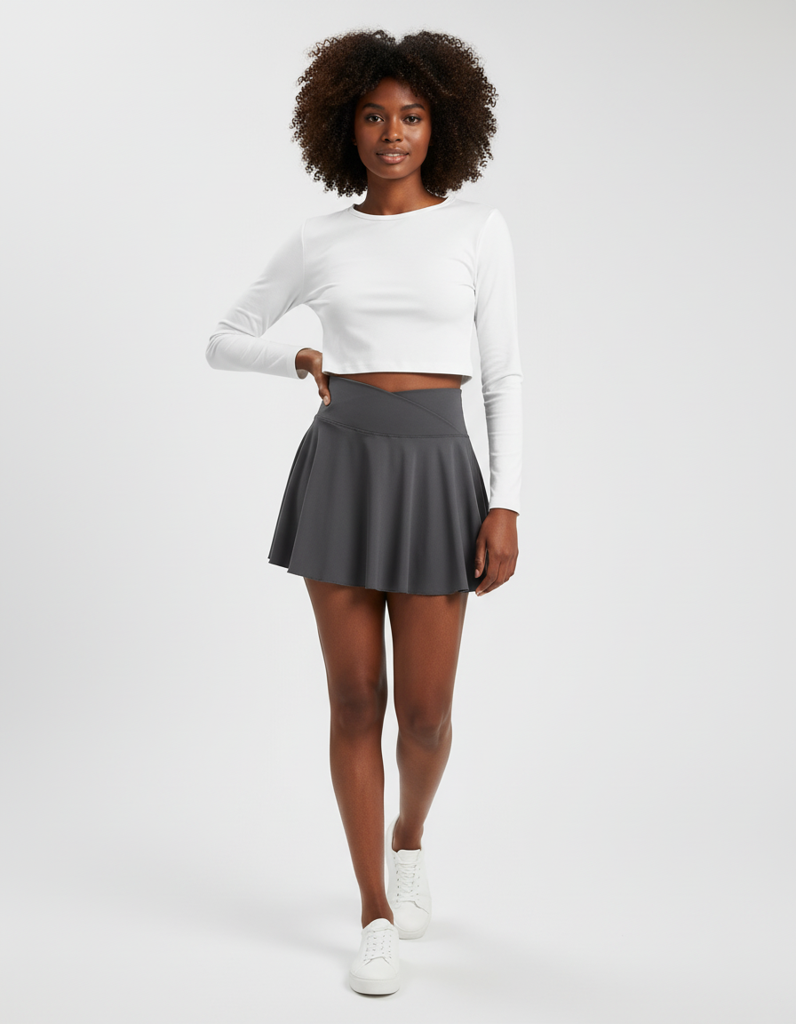 Jupe Patineuse Évasée Taille Croisée Fluide