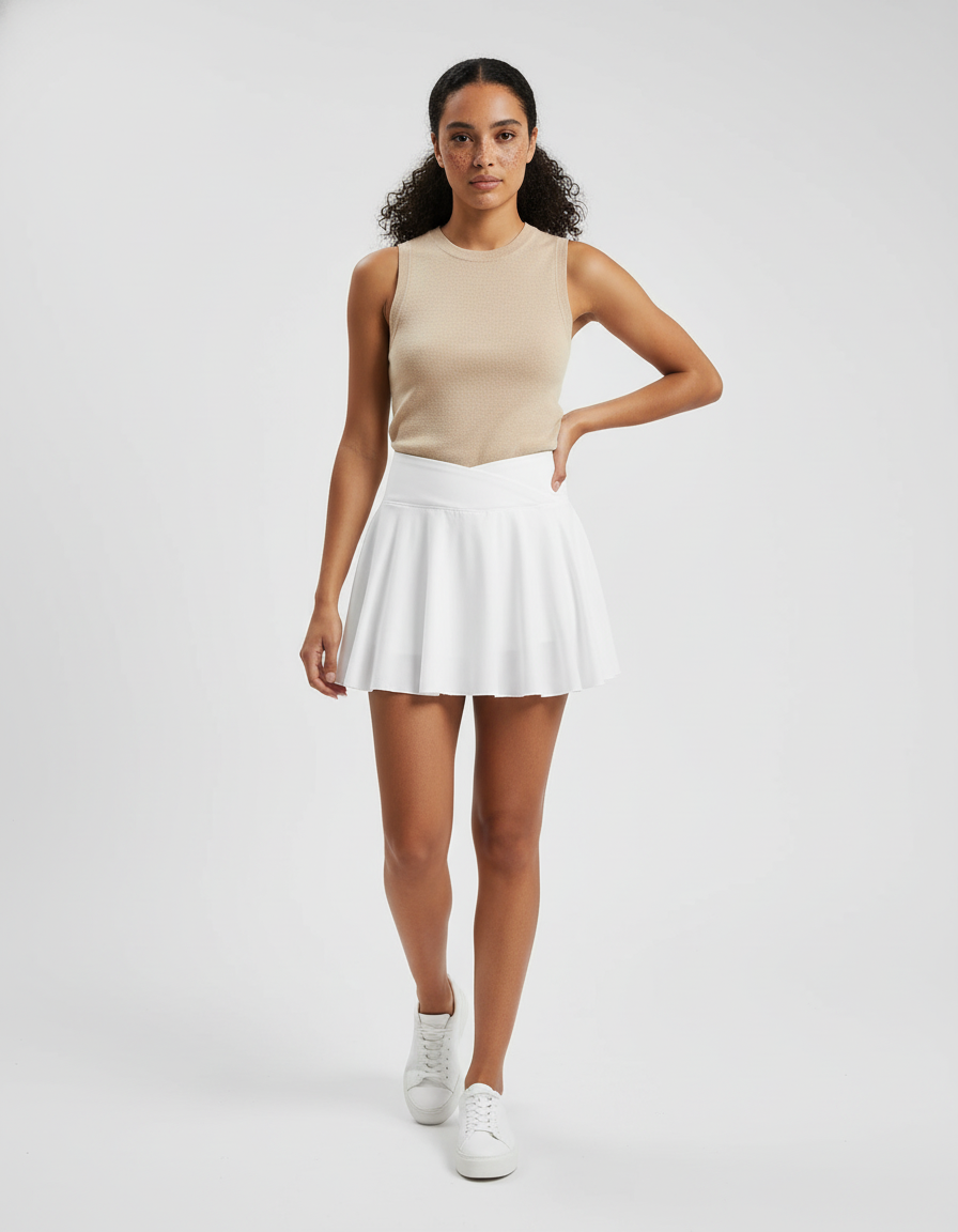 Jupe Patineuse Blanche Taille Croisée Fluide