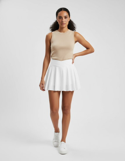 Jupe Patineuse Blanche Taille Croisée Fluide