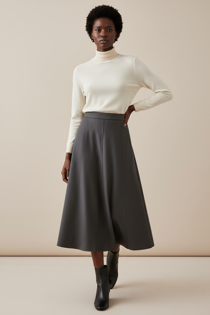 Jupe Patineuse Grise Évasée Chic