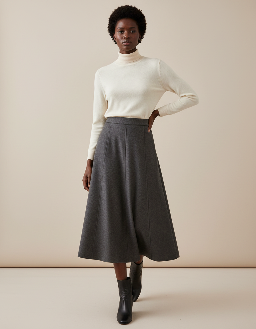 Jupe Patineuse Grise Évasée Chic