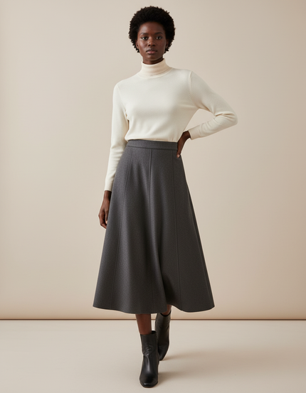 Jupe Patineuse Grise Évasée Chic