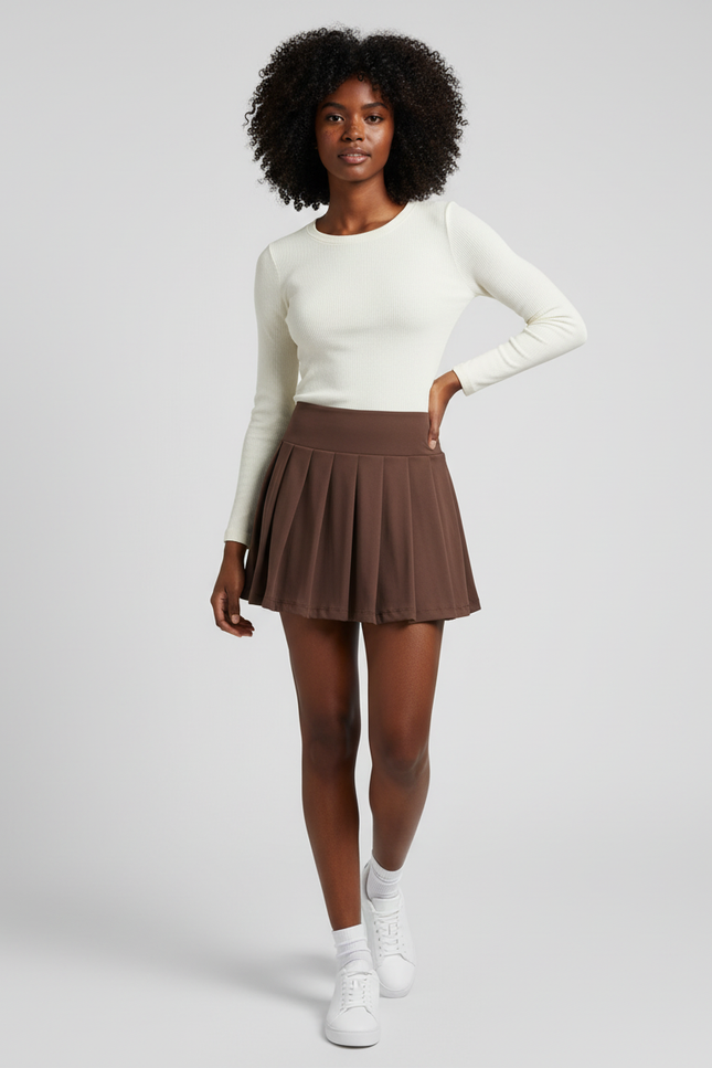 Jupe Patineuse Marron Plissée Sportive