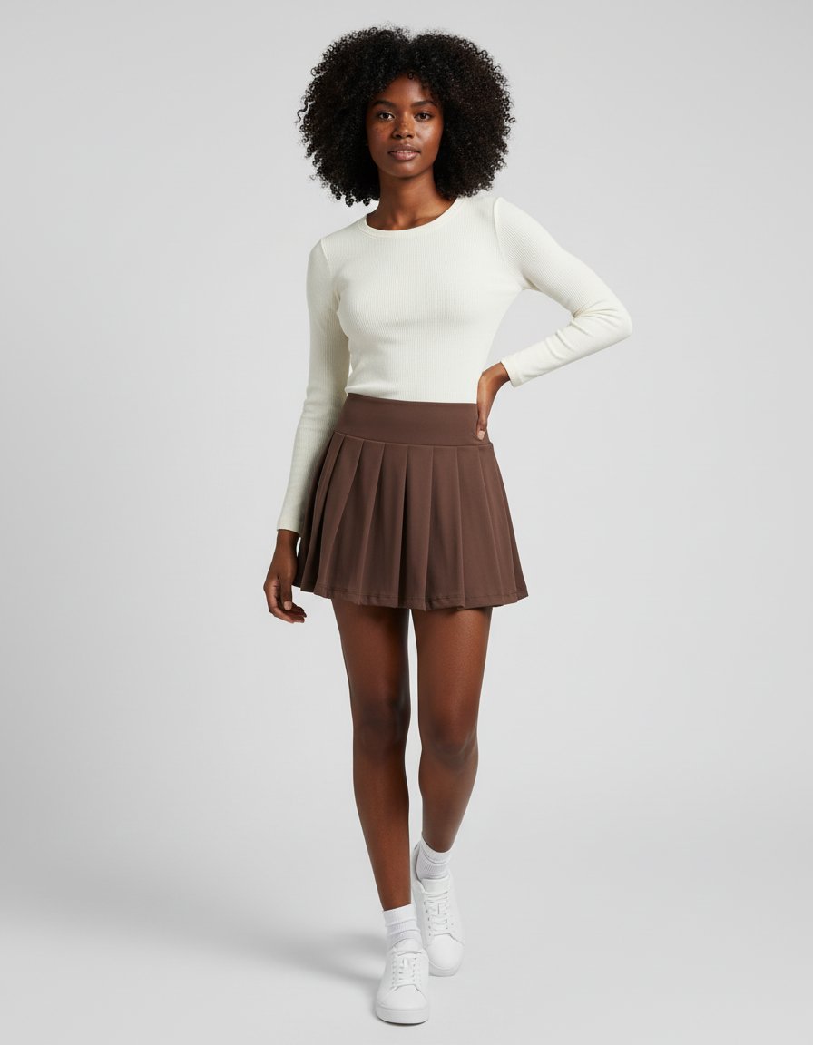 Jupe Patineuse Marron Plissée Sportive