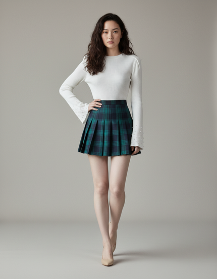 Jupe Patineuse Plissée Plaid Chic