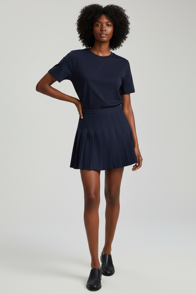 Jupe Patineuse Bleue Marine Plissée Chic