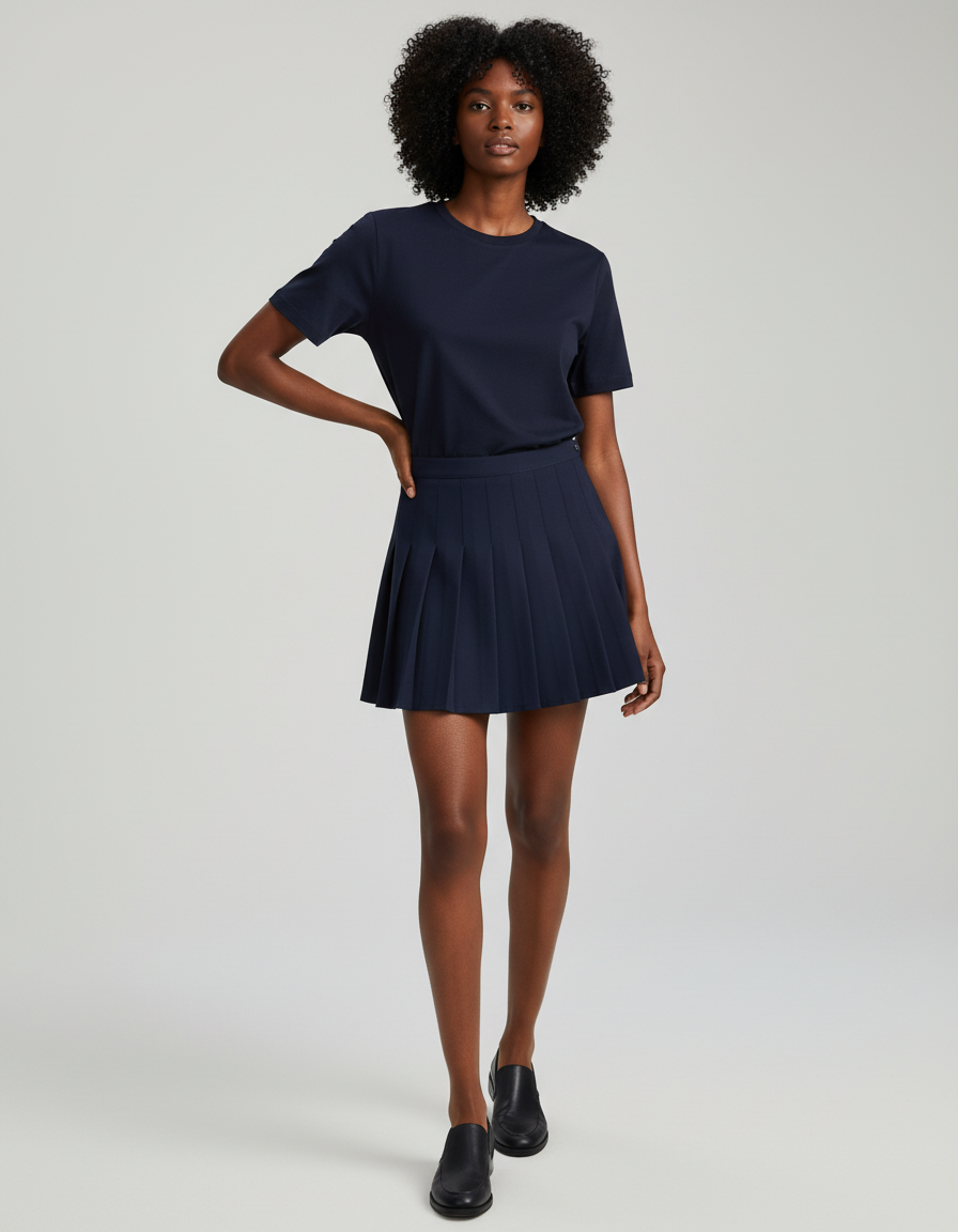 Jupe Patineuse Bleue Marine Plissée Chic