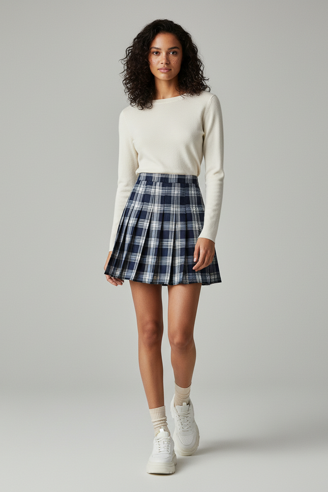 Jupe Patineuse Plaid Plissée Chic