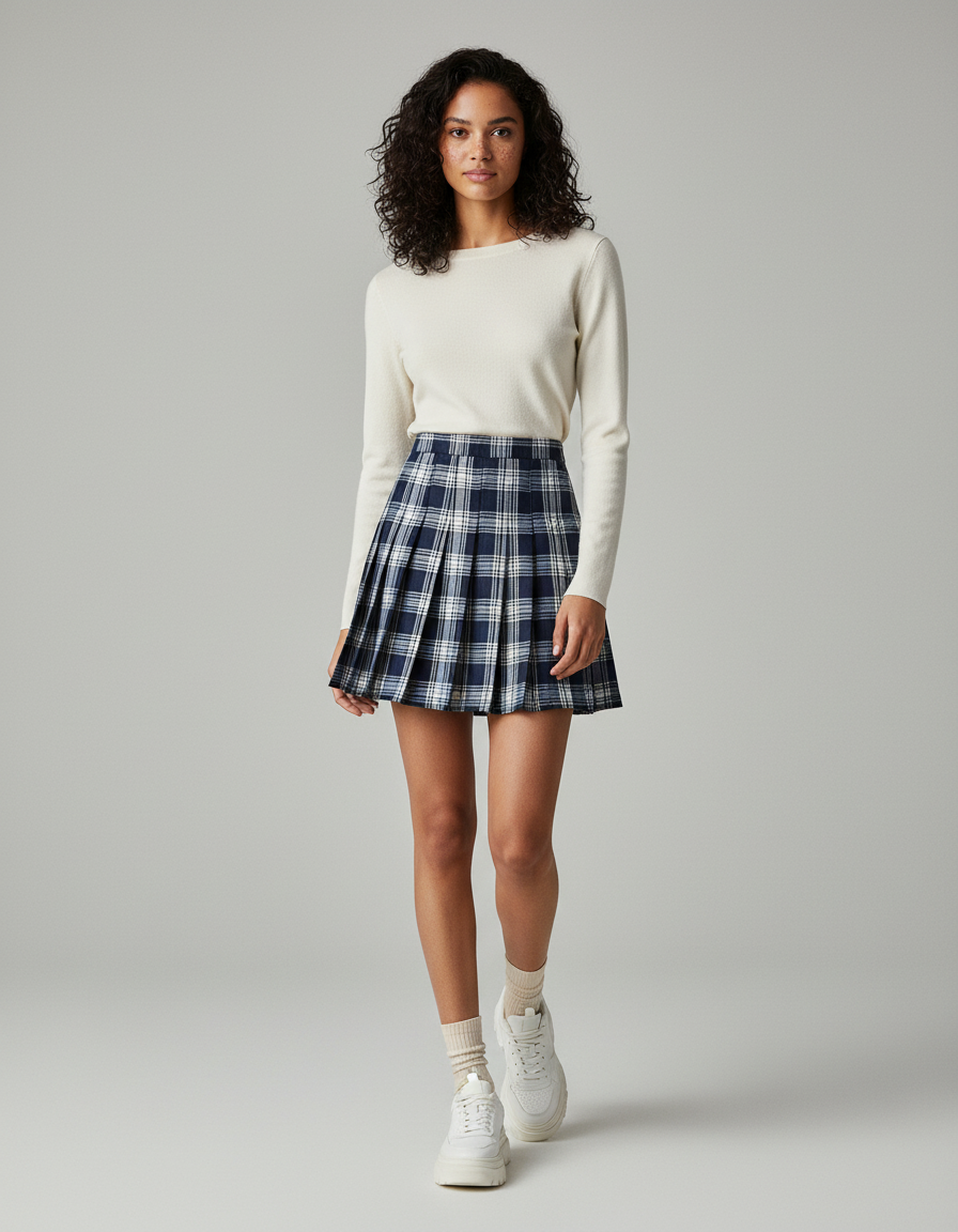 Jupe Patineuse Plaid Plissée Chic