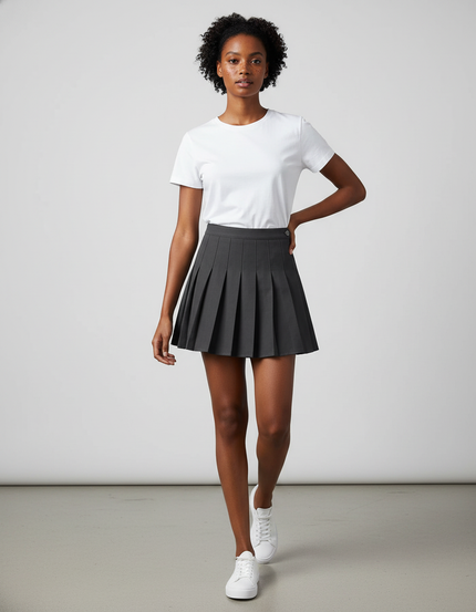 Jupe Patineuse Gris Foncé Plissée Mini