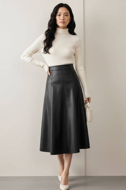 Jupe Patineuse Noire Simili Cuir