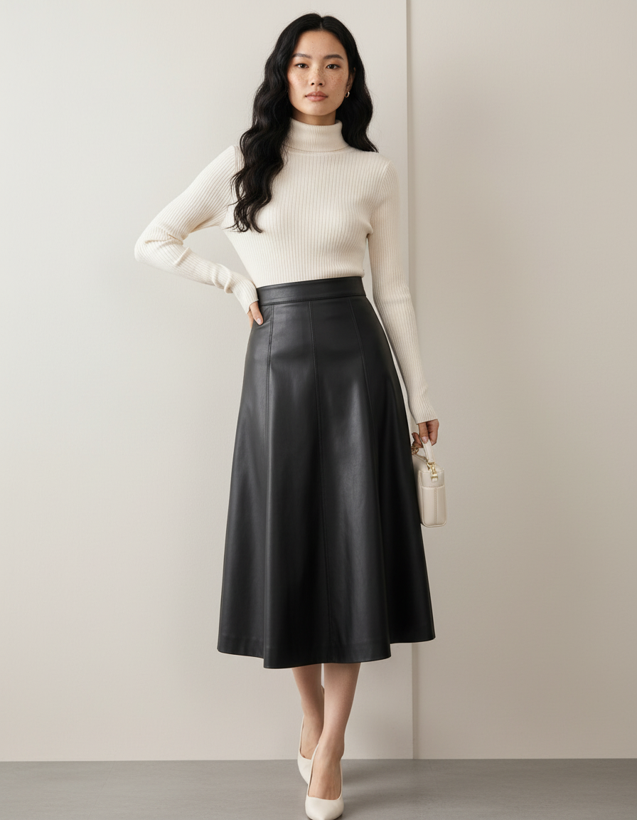 Jupe Patineuse Noire Simili Cuir