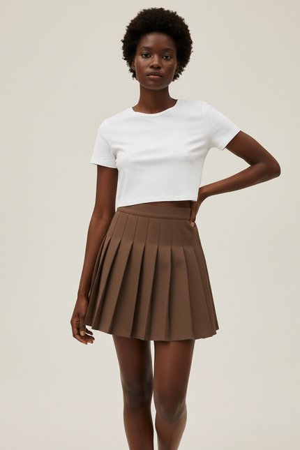 Jupe Patineuse Marron Plissée Chic Chaleureuse