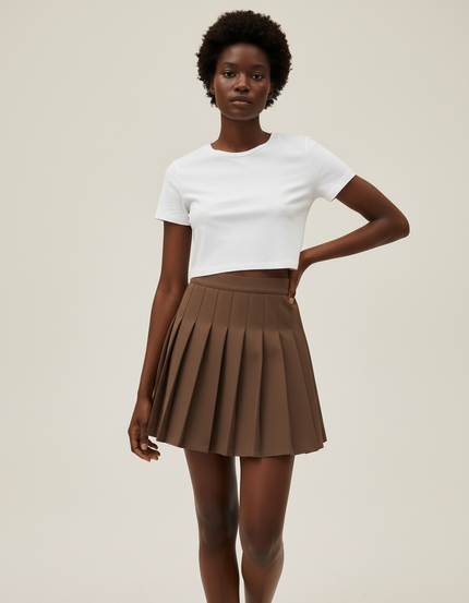 Jupe Patineuse Marron Plissée Chic Chaleureuse