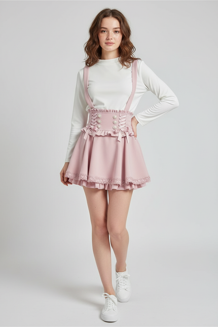 Jupe Patineuse Rose À Bretelles Chic