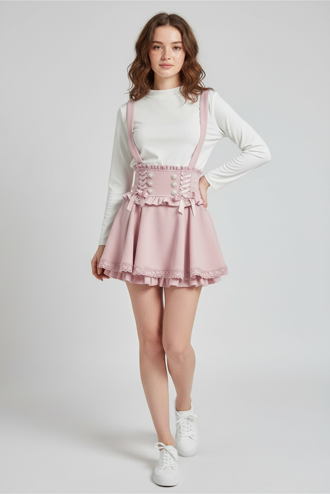 Jupe Patineuse Rose À Bretelles Chic