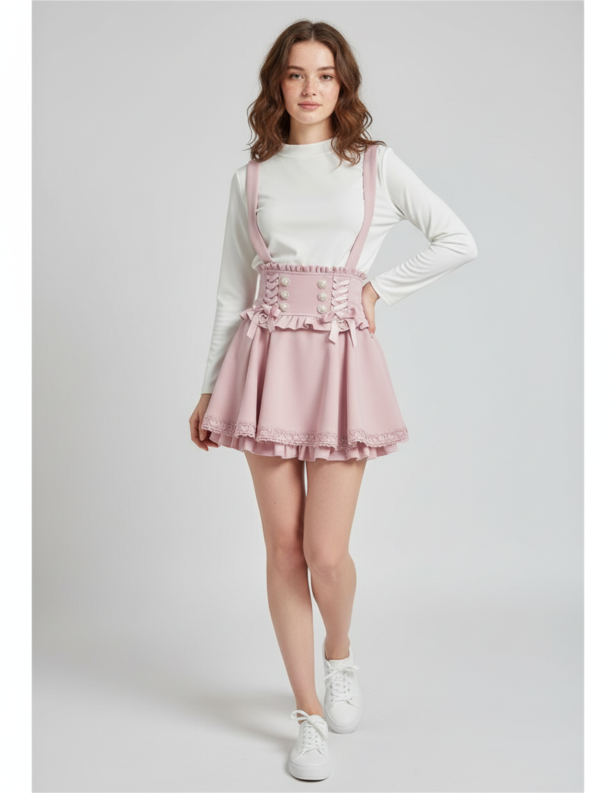 Jupe Patineuse Rose À Bretelles Chic