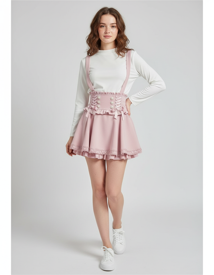 Jupe Patineuse Rose À Bretelles Chic