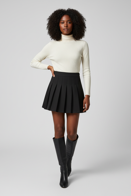 Jupe Patineuse Noire Plissée Chic Classique