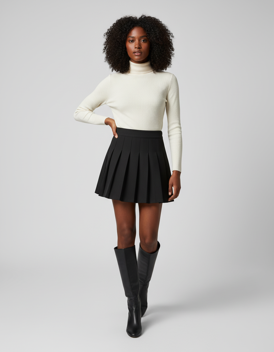 Jupe Patineuse Noire Plissée Chic Classique