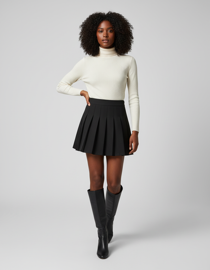 Jupe Patineuse Noire Plissée Chic Classique