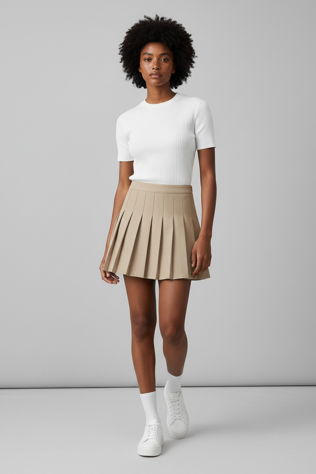 Jupe Patineuse Beige Plissée Chic
