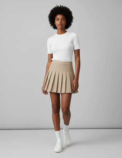 Jupe Patineuse Beige Plissée Chic