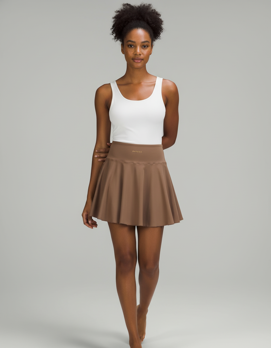 Jupe Patineuse Marron Taille Haute Fluide