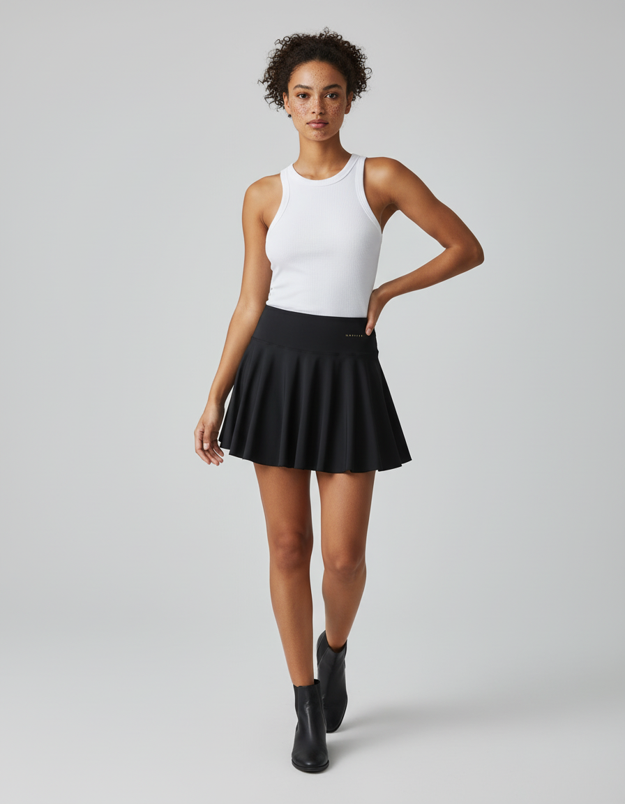 Jupe Patineuse Noire Plissée Fluide Légère