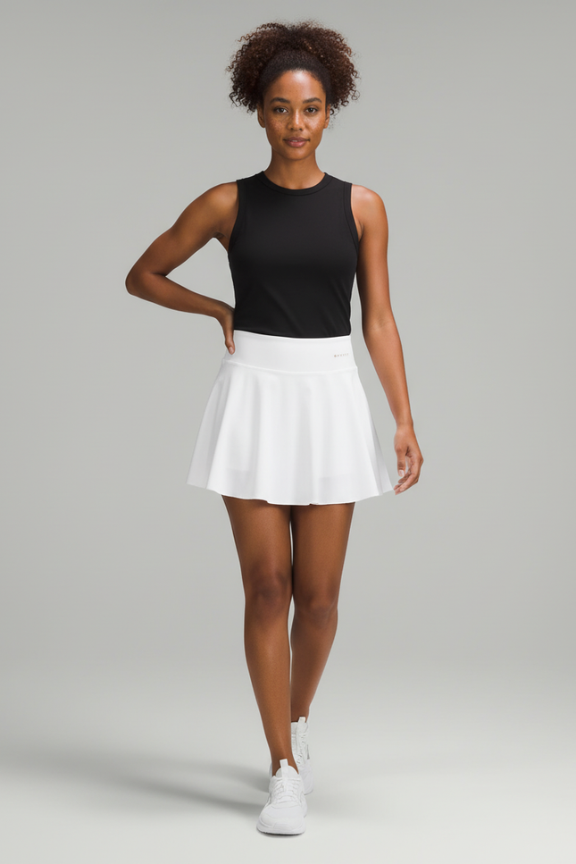 Jupe Patineuse Blanche Plissée Taille Haute