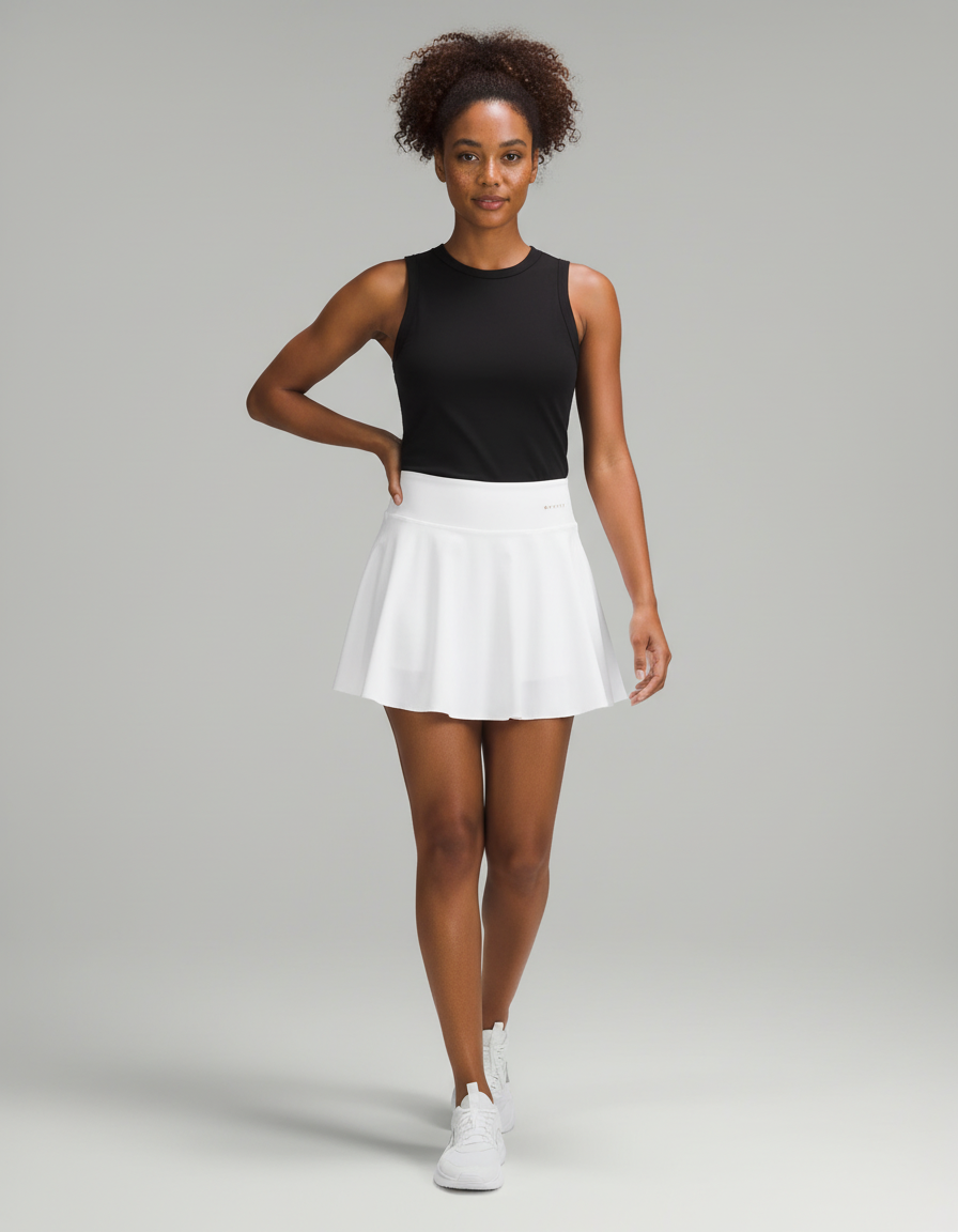 Jupe Patineuse Blanche Plissée Taille Haute