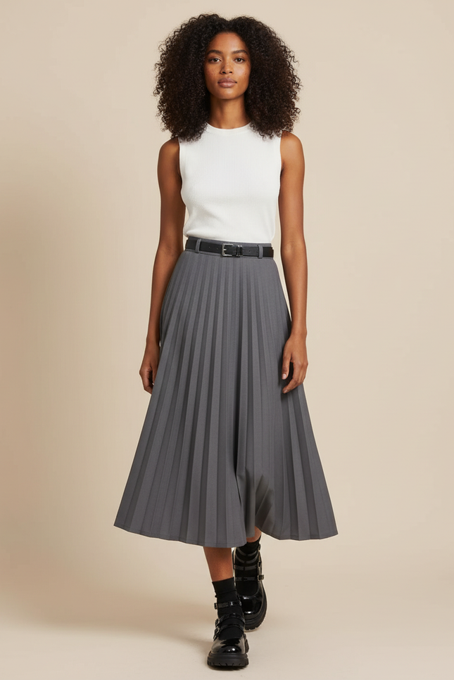 Jupe Patineuse Plissée Grise Élégante