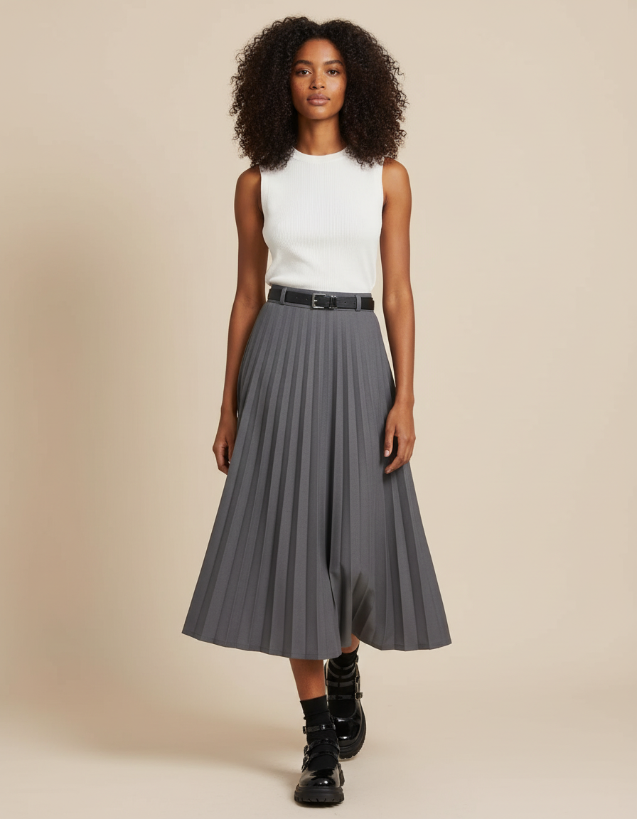 Jupe Patineuse Plissée Grise Élégante