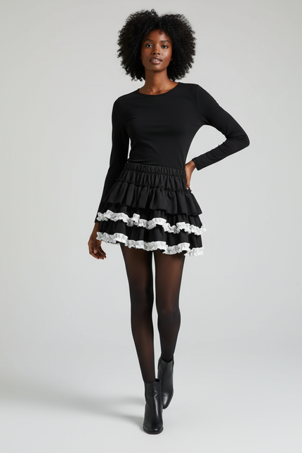 Jupe Patineuse À Volants Blancs Chic