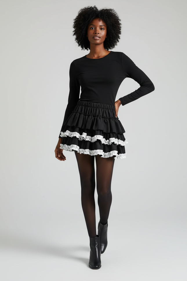 Jupe Patineuse À Volants Blancs Chic